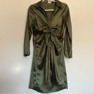 Elegant Green Leopard Satin Dress